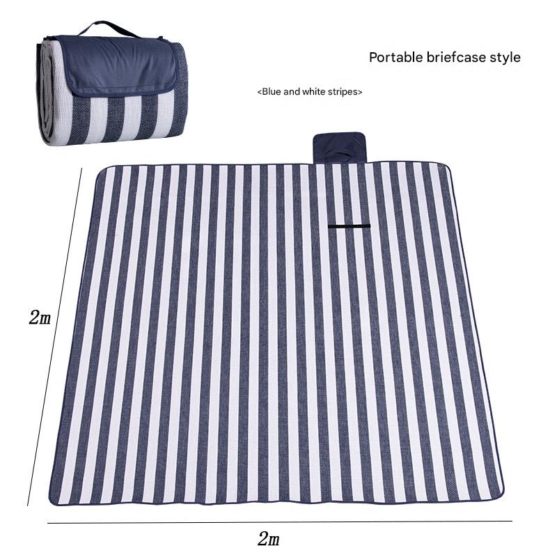 Waterproof Foldable Picnic Blanket with Handle - 2x2m Blue and white stripes