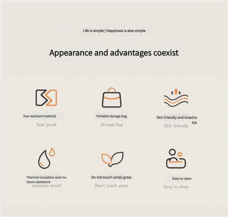 Waterproof Foldable Picnic Blanket with Handle - 2x2m Blue and white stripes