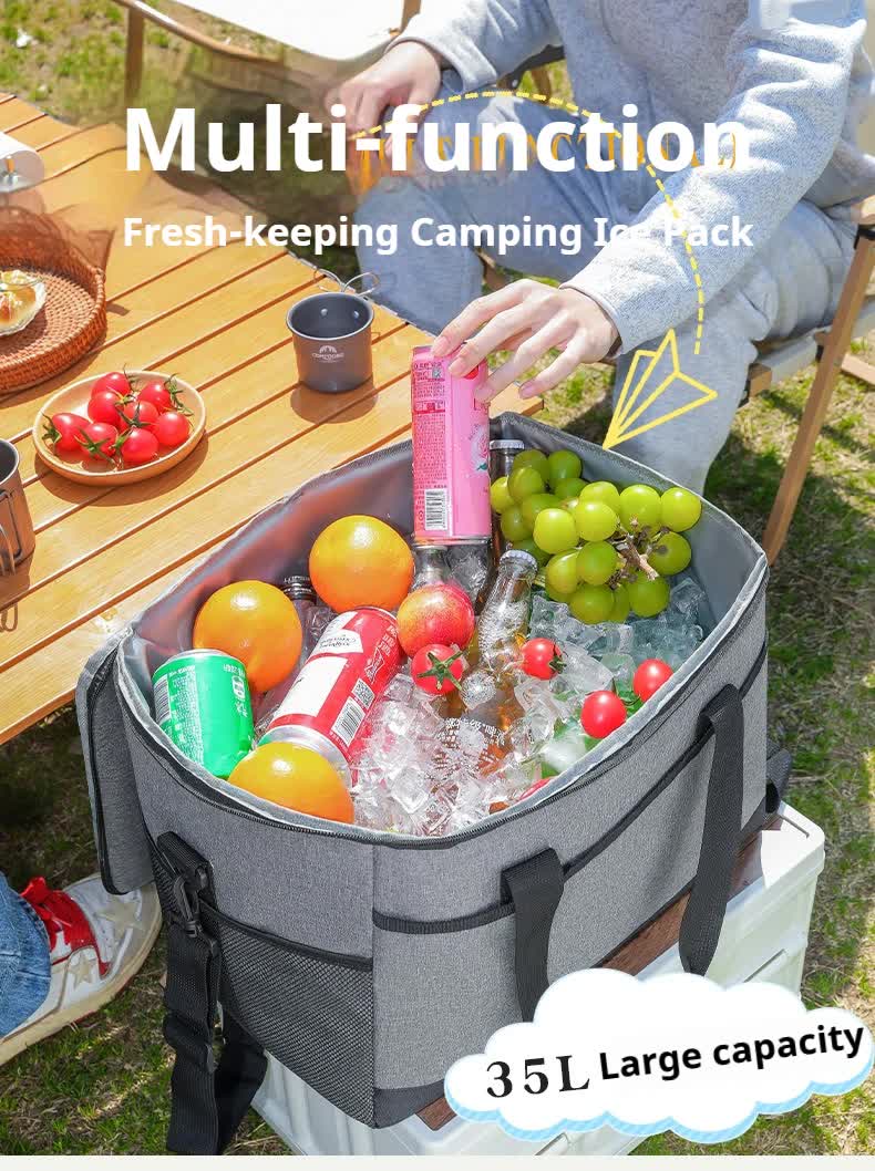 Large 35L Insulated Cooler Bag Soft Sided Leakproof Thermal Tote for Camping Beach Picnic BBQ Heavy Duty Grocery Carrier Grey